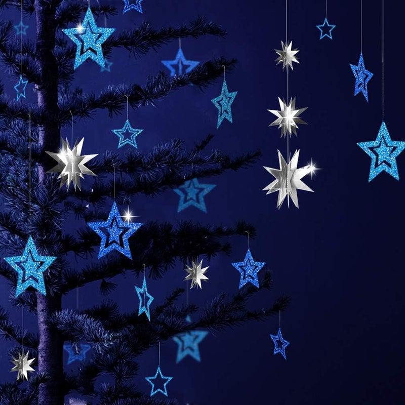 Decor365 Blue Star Garland 3D Hanging Twinkle Little Star Decorations Glittery Navy Blue Party Supplies for Baby Shower, Birthday New Year Eve Graduation Christmas Ramadan Galaxy Theme Star Decor - Image 5